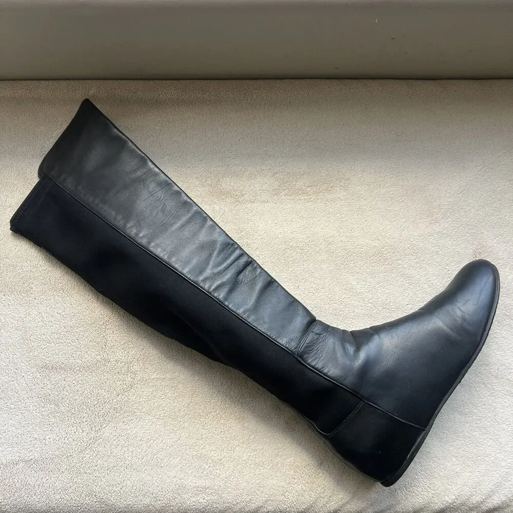 Stuart Weitzman Lander Black Leather Women 6.5 Knee High 5050 Hidden Wedge Boots